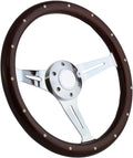 ForeverSharp 14 Inch Chrome Steering Wheel with Riveted Dark Wood Grip and Slotted Spokes