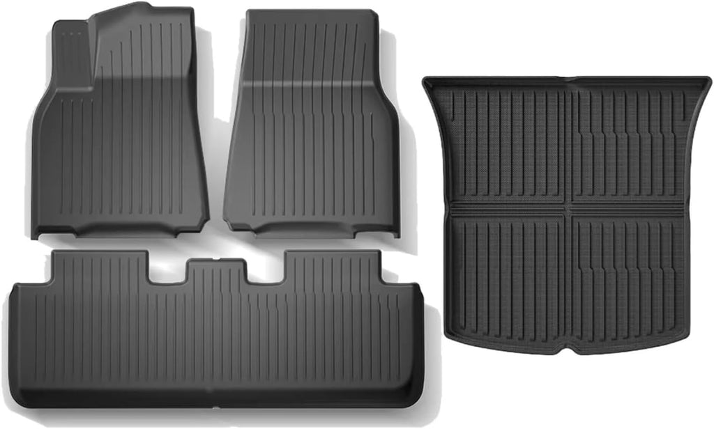 TPE Floor Mats Compatible with Tesla Model 3 Highland 2024 Model Y 2024-2017, Upgraded WP Anti-Slip Front Rear Cargo Liner Trunk Mat(4PCS for Model Y)