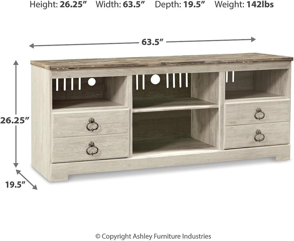 Signature Design by Ashley Willowton Farmhouse 3-Piece Entertainment Center for TVs up to 73' with LED Lighting, Whitewash