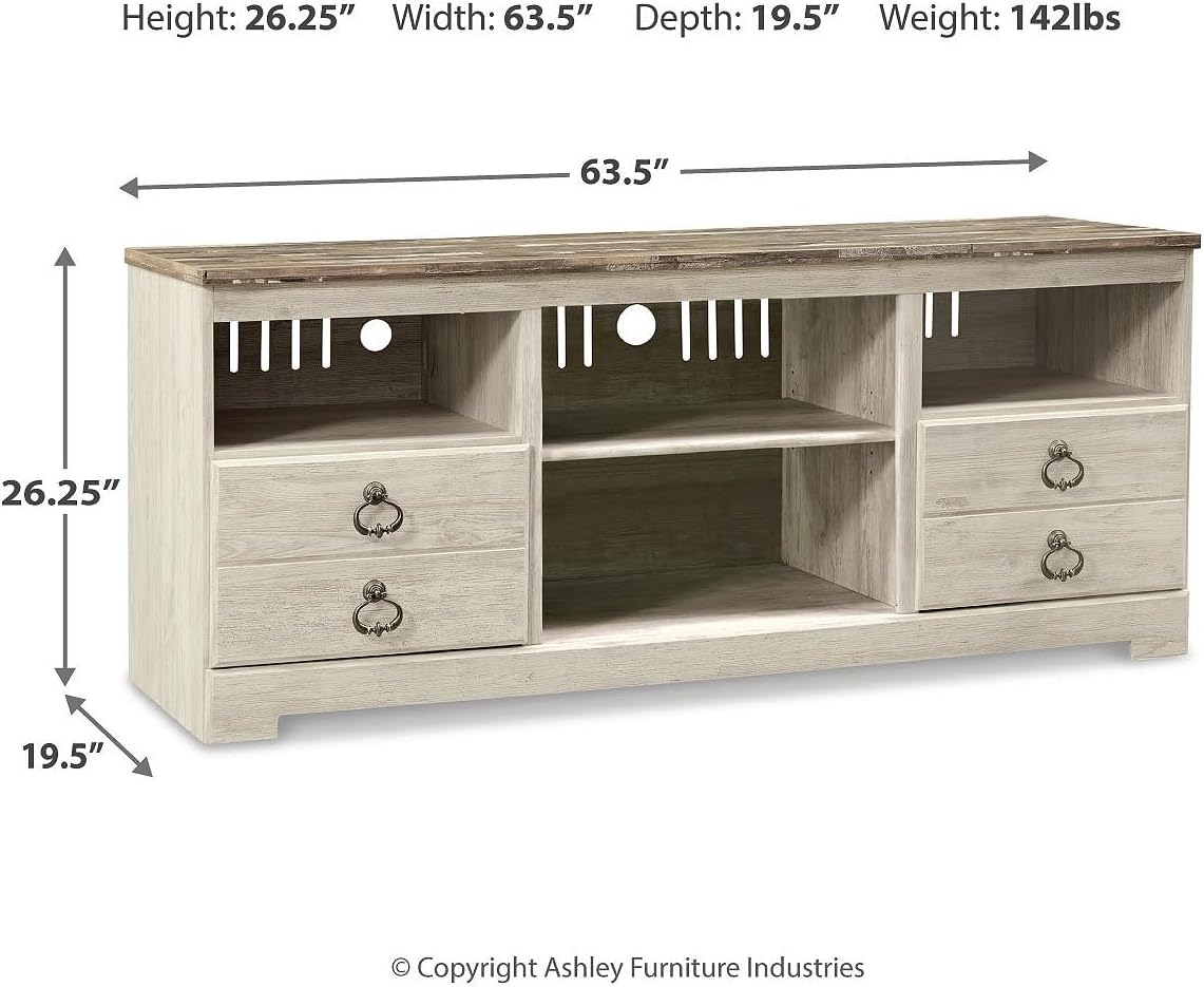 Signature Design by Ashley Willowton Farmhouse 3-Piece Entertainment Center for TVs up to 73' with LED Lighting, Whitewash