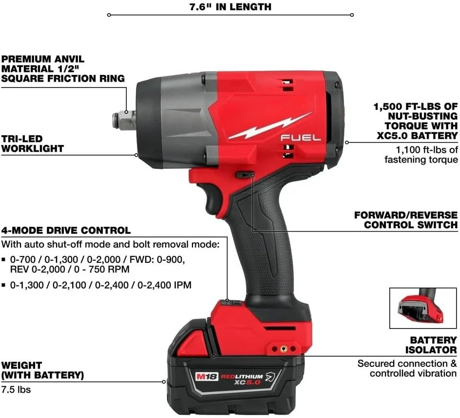 Combo Kit 2967-22GG for Milwaukee M18 1/2' 2967-20 High Torque Impact Wrench 2646-20 2-Speed Grease Gun