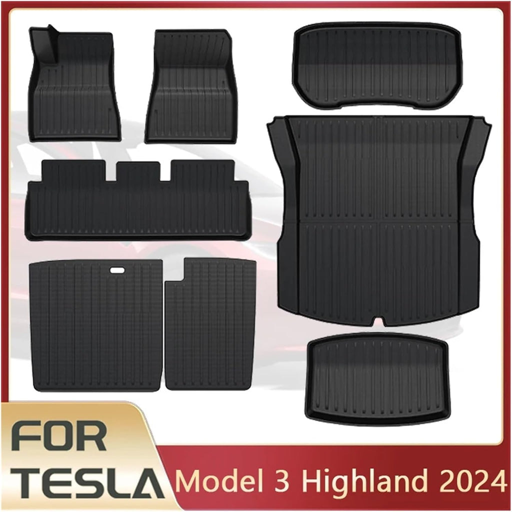 Car Floor Mats Cargo Liner Waterproof Anti-Slip Trunk Mat TPE Pads Accessories，Compatible for Tesla Model 3 2024 Highland(for Model 3 9Pcs Mats)
