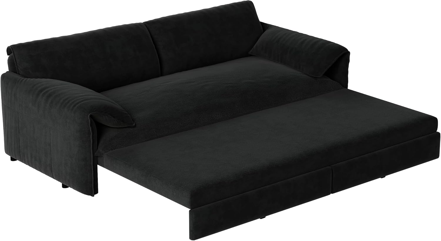 66'' Velvet Queen Size Pull Out Sofa Bed, 3-in-1 Convertible Loveseat Sleeper Sofa with Armrest for Living Room, Apartment, Space Saving, Black
