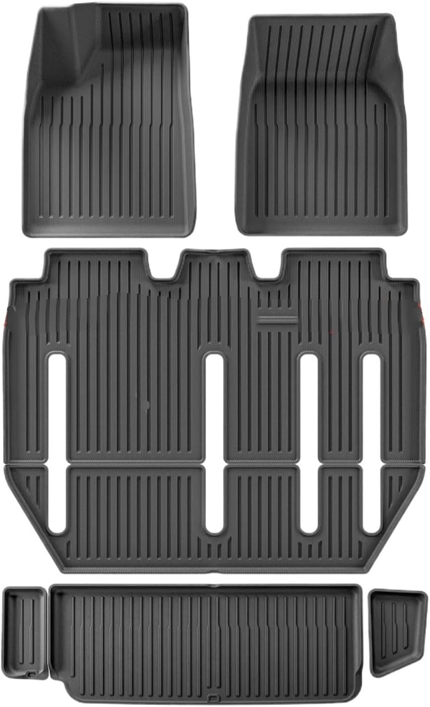 Compatible with Tesla Model X 2024 5/6/7 Seat TPE 3D Car Floor Mats Cargo Liner Trunk Pad Waterproof Protective Left Rudder(7seats 6PCS)