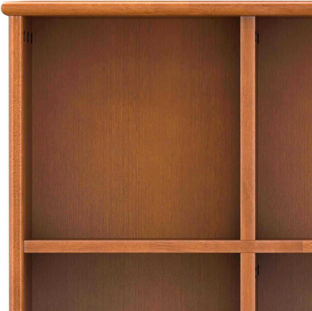 SIMPLIHOME Draper Bookcase - 58 inch Tall 9-Cube Solid Hardwood Cube Organizer with Drawers in Teak Brown, Mid-Century Storage for Living Room, Entryway or Bedroom with Cubbies and Angled Legs
