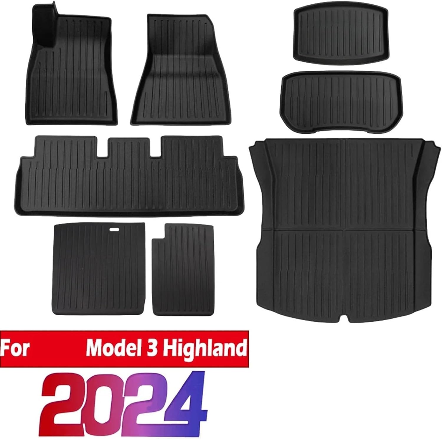 Compatible for Tesla Model 3 2024 Highland Floor Mats Cargo Liner Waterproof Anti-Slip Trunk Mat TPE Pads Left Right Rubber Accessories(RHD 4pcs)