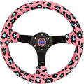 NRG Innovations NRG-RST-036MB-SV-PK Reinforced Sport Steering Wheel 350mm (3' deep) Savage Pink Leopard Printed Micro Fiber Vegan Material with Matte Black Spoke