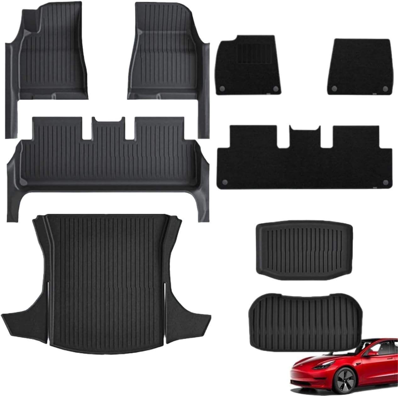 TPE Floor Mat with Door Sill Protector for Tesla Model 3 Highland Trunk Mats Cargo Liner for 2025 2024 Accessories(DLFM-9PCS)