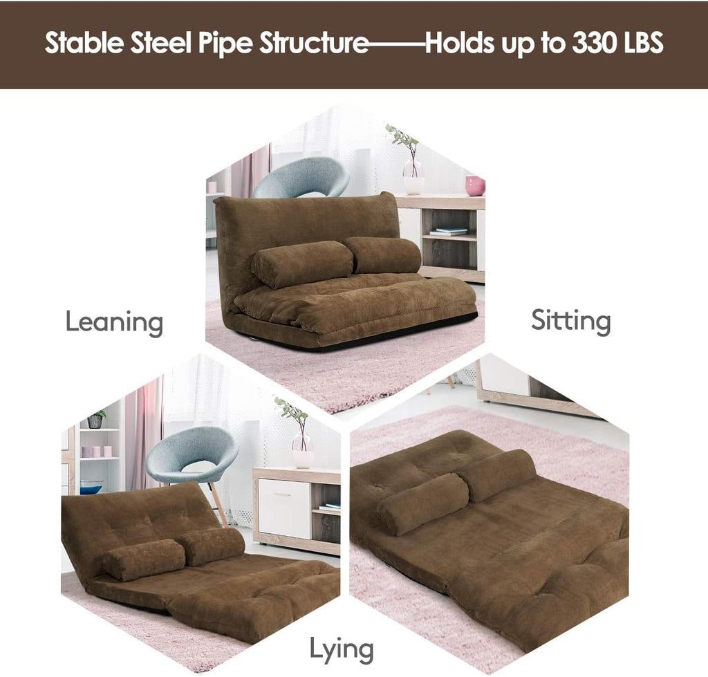 Giantex Adjustable Floor Sofa Couch with 2 Pillows, Multi-Functional 6-Position Foldable Lazy Sofa Sleeper Bed, Multi-Functional Suede Floor Seating Sofa for Reading Gaming (Coffee)