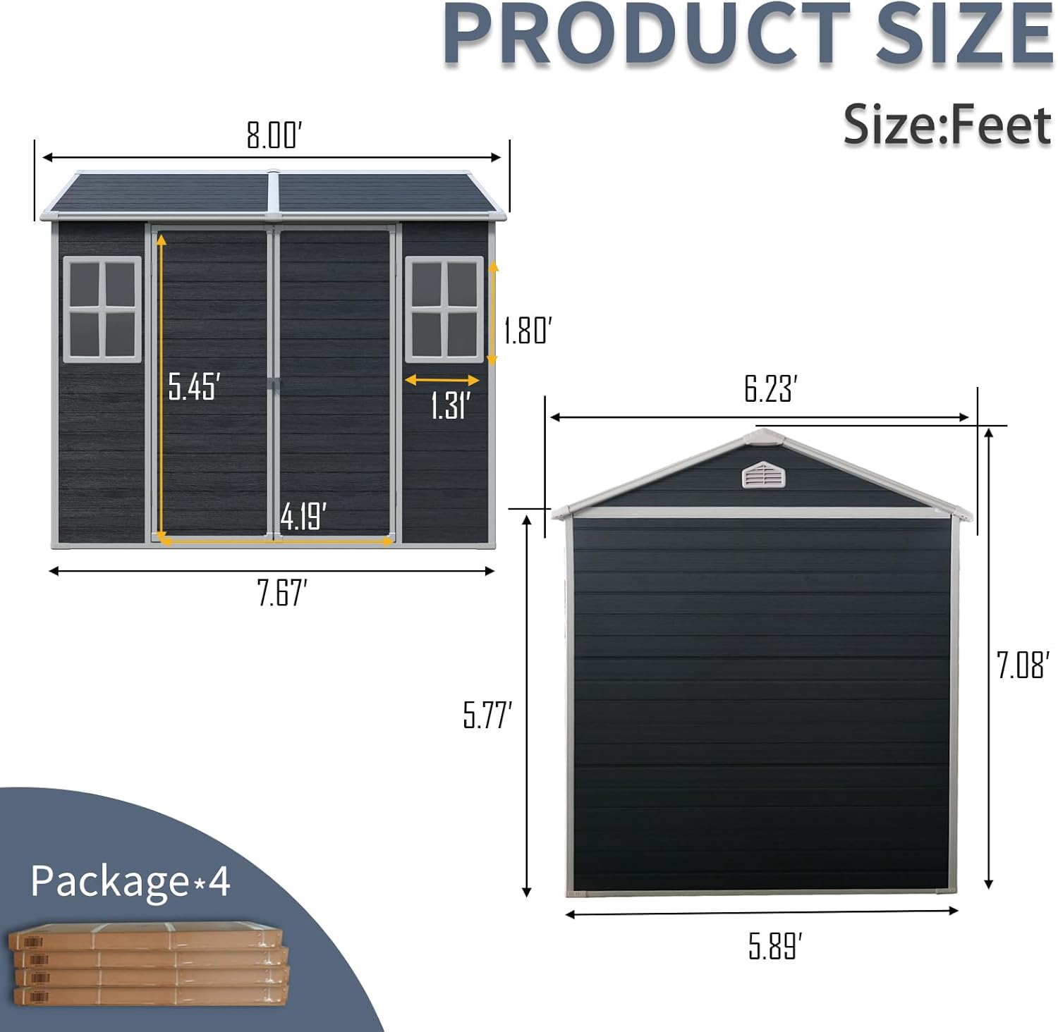 JT 6 x 8 FT Resin Storage Shed, Waterproof Garden Shed with Floor, 2 Windows, Lockable Door and Vent, Outdoor Sheds for Backyard, Tools and Lawn Mower (Black)