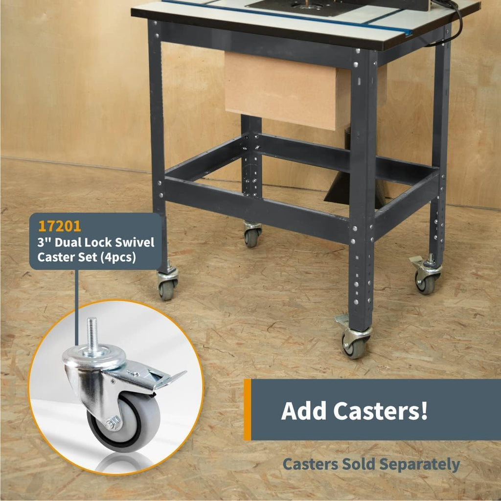POWERTEC 24'x32' Router Table Top w/Tool Stand, Router Plate and Insert Rings, 400lb Capacity Heavy Duty Router Table Stand with Adjustable Leveling feet (UT1006C)