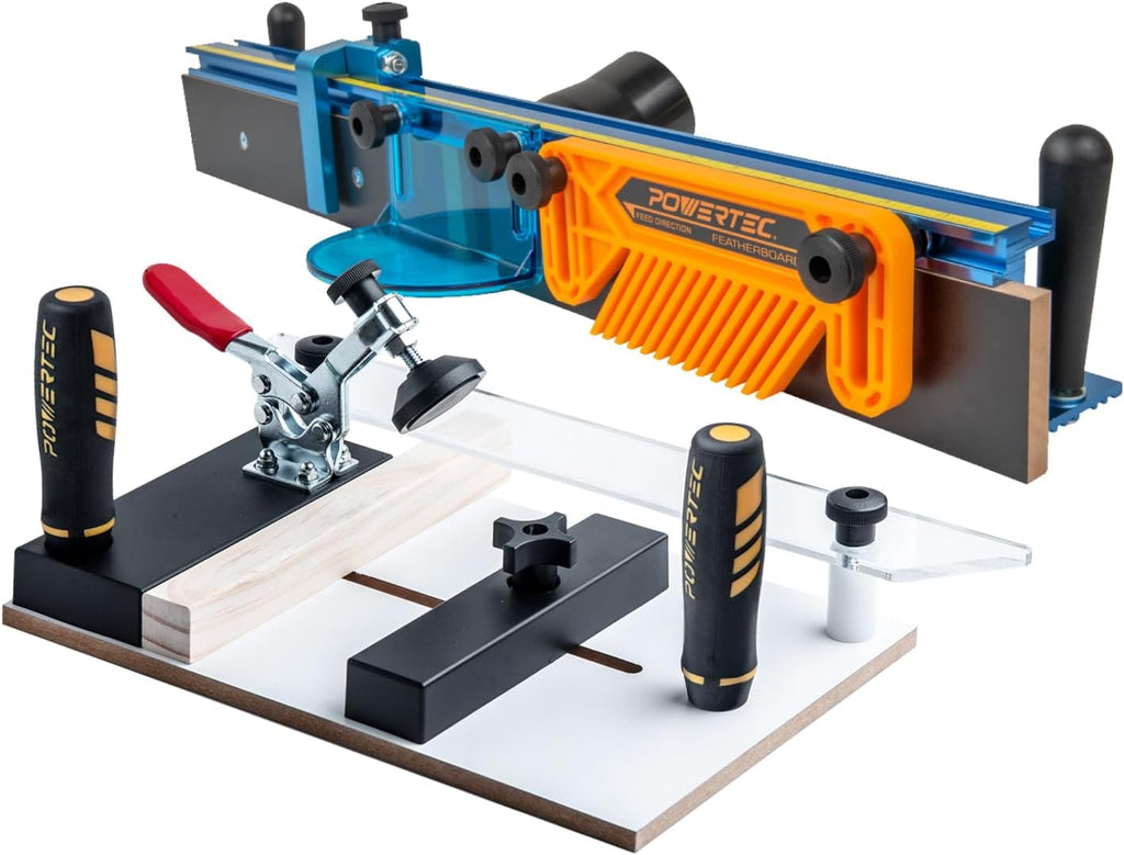 POWERTEC 72032 Deluxe Router Table Fence System 3-3/8' Tall 24' Long and Rail Coping Sled for Router Tables, Professional Precise Cutting Rail for Cabinet Door Joints, Drawers and Woodworking