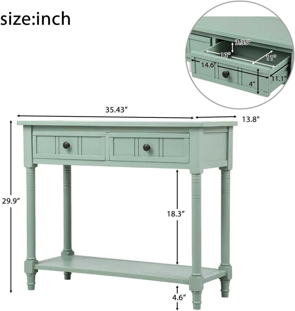 Merax Wood Farmhouse Entry Way Hallway Console Table with Drawers and Bottom Shelf Narrow Blue