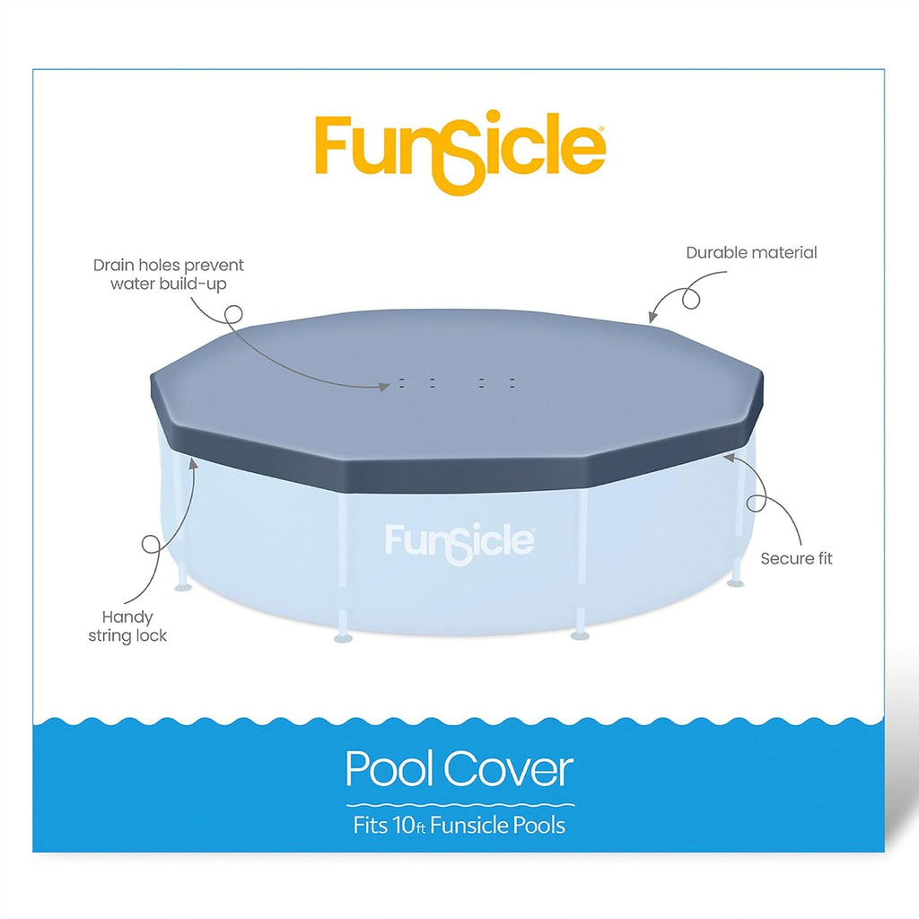 Funsicle 10' x 30' Outdoor Activity Round Metal Frame Above Ground Swimming Pool Set with 10' Secure Debris Pool Cover & SkimmerPlus Filter Pump, Blue