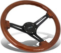 Auto Dynasty NRG ReinReplacement forced RST-018BR-BK 350mm 3Deep Dish Matte Black Spoke Brown Wood Grip Steering Wheel