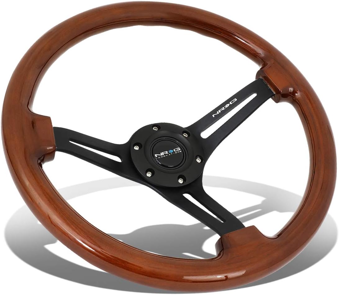 Auto Dynasty NRG ReinReplacement forced RST-018BR-BK 350mm 3Deep Dish Matte Black Spoke Brown Wood Grip Steering Wheel