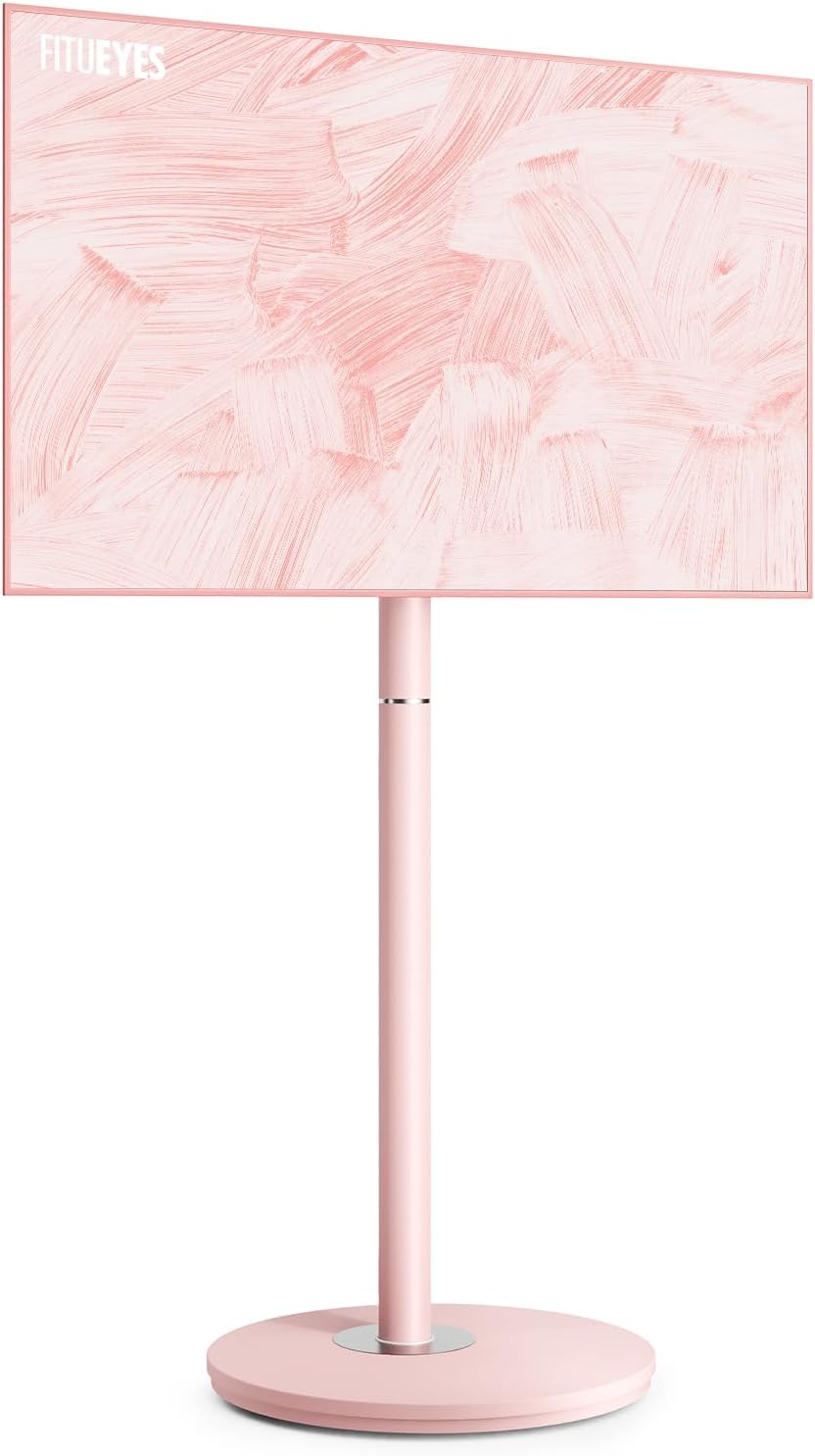 FITUEYES Design Mobile Rolling TV Cart for 32-65 Inches Television, Modern Corner TV Floor Stand on Wheels Fits Max VESA 400x400mm, V2 Portable Smart Television Cart,Pink, Master Series