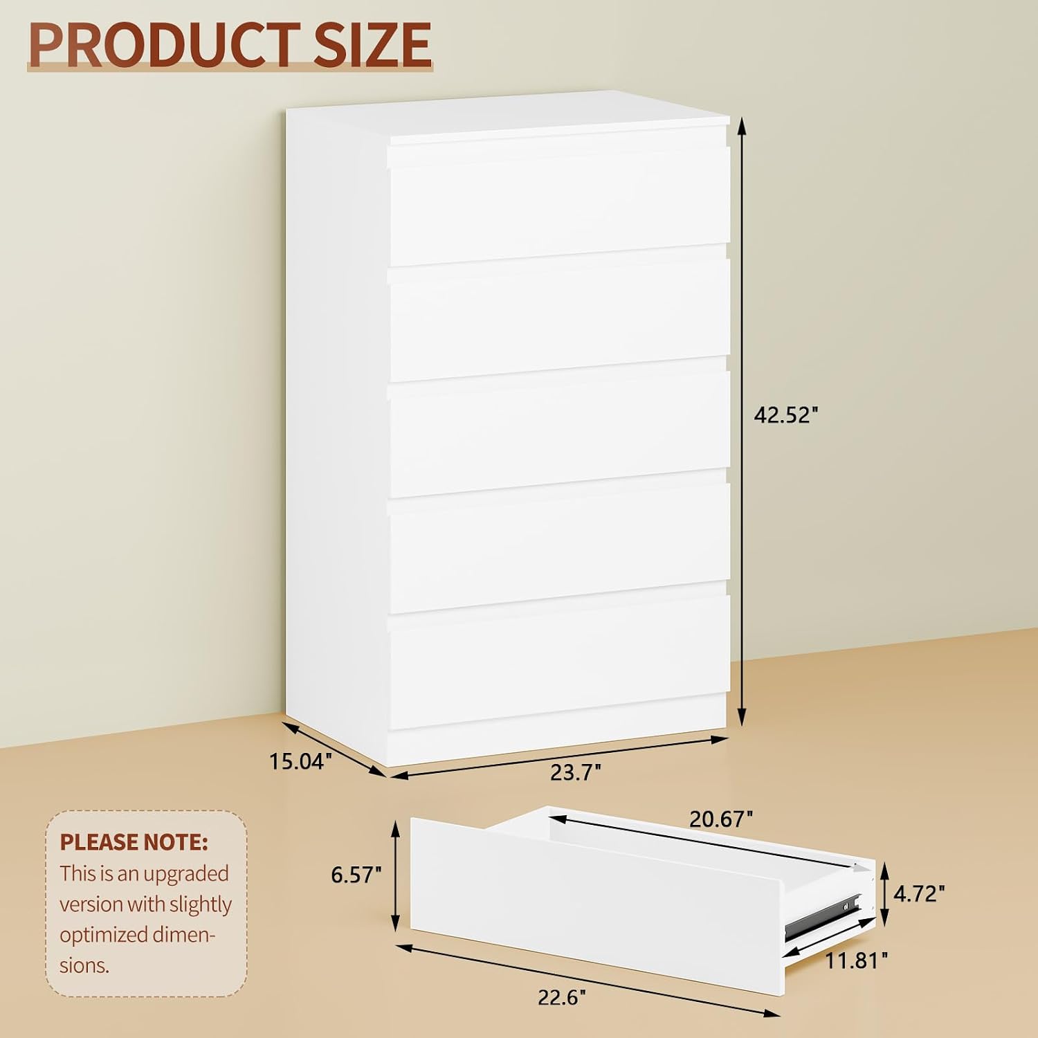 OtterOasis White Wood Dresser for Bedroom, 5 Drawer for Clothes Storage, Modern Dresser with Wide Drawers, Wide Wooden Chest Drawers for Living Room, Entryway, TV Stand