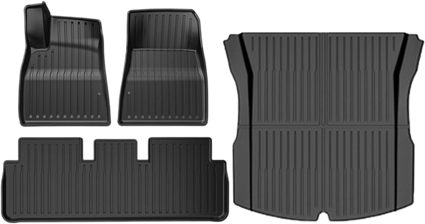 Floor Mats 2024 Compatible with Tesla Model 3 Highland,TPE All Weather Protection Cargo Liner Floor Mats and Cargo Trunk Mats Accessorie(M3 2024 4pcs)