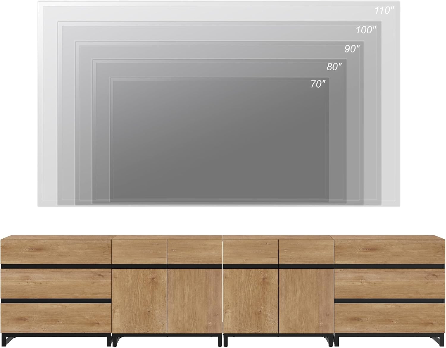 WAMPAT Modern TV Stand for TVs up to 120 Inches, 4-in-1 Media Console with 6 Drawers and Adjustable Shelves, Entertainment Center for Living Room or Bedroom, Oak