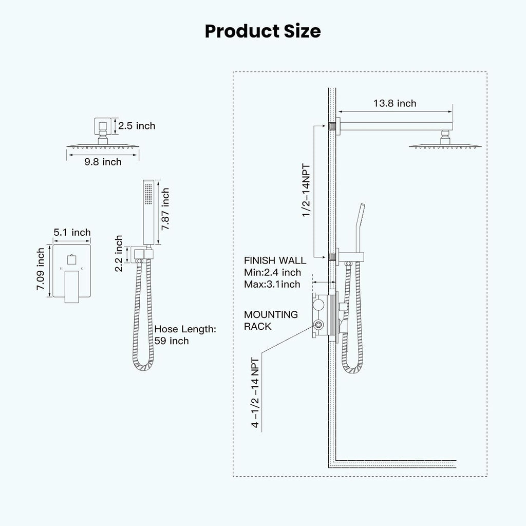 gotonovo Rainfall Bathroom Shower System Rain Shower Head and Handle Set Wall Mounted Shower Complete Combo Solid Brass Pressure Balancing Shower Mixer Valve 10 Inch Oil Rubbed Bronze