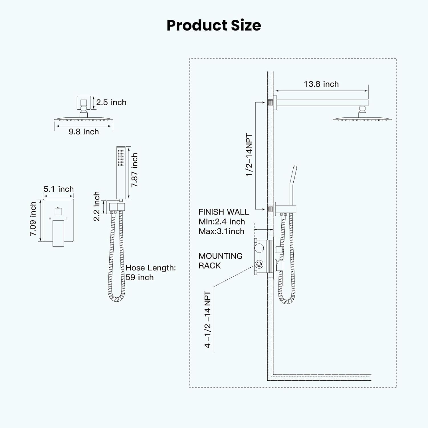 gotonovo Rainfall Bathroom Shower System Rain Shower Head and Handle Set Wall Mounted Shower Complete Combo Solid Brass Pressure Balancing Shower Mixer Valve 10 Inch Oil Rubbed Bronze
