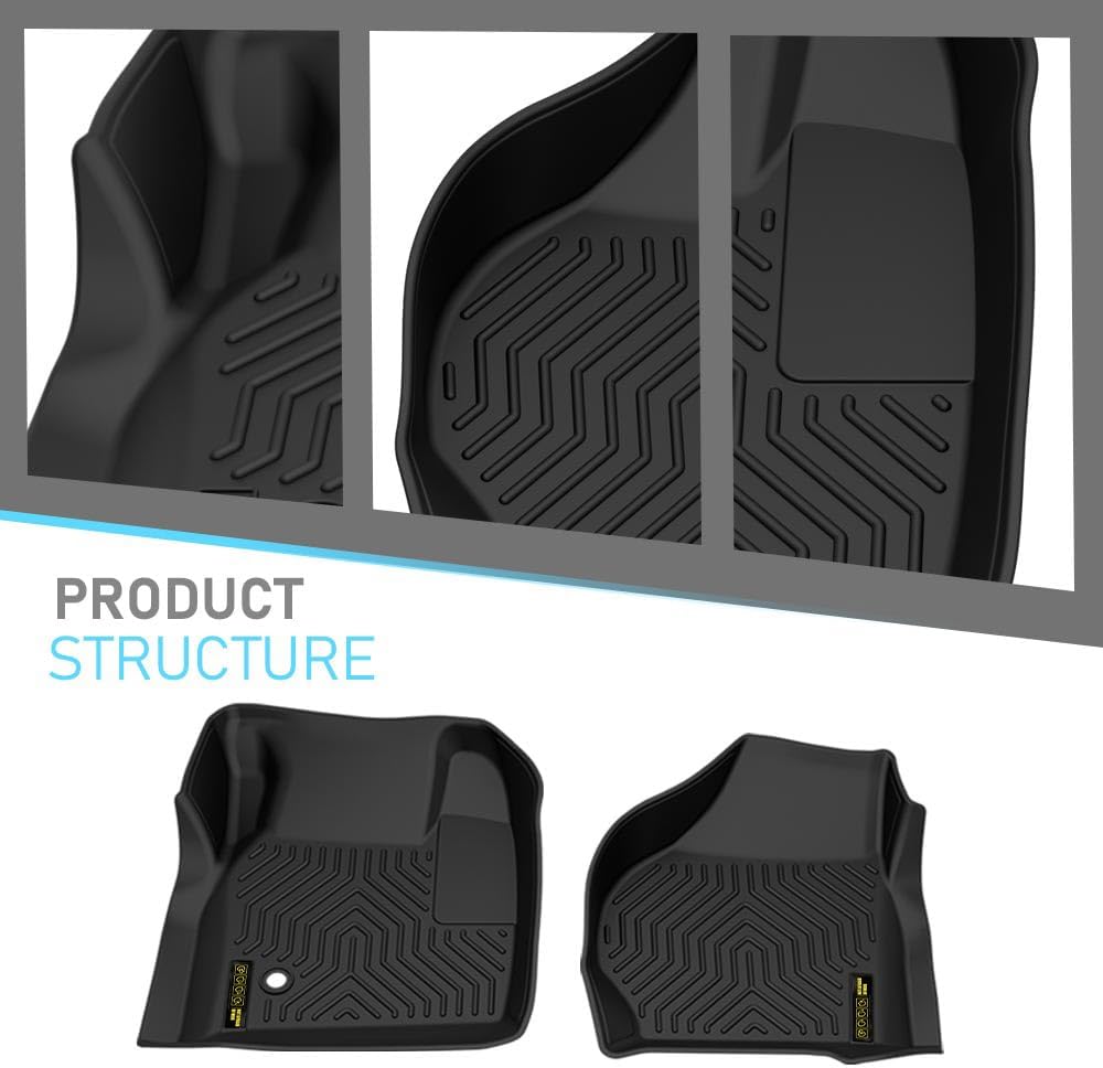 ALLGOOD TPE All Weather Car Floor Mats Compatible with Ford F250 F350 Super Duty Super Cab 1999-2007 3PCS 1st & 2nd Row Floor Liners for Car Black