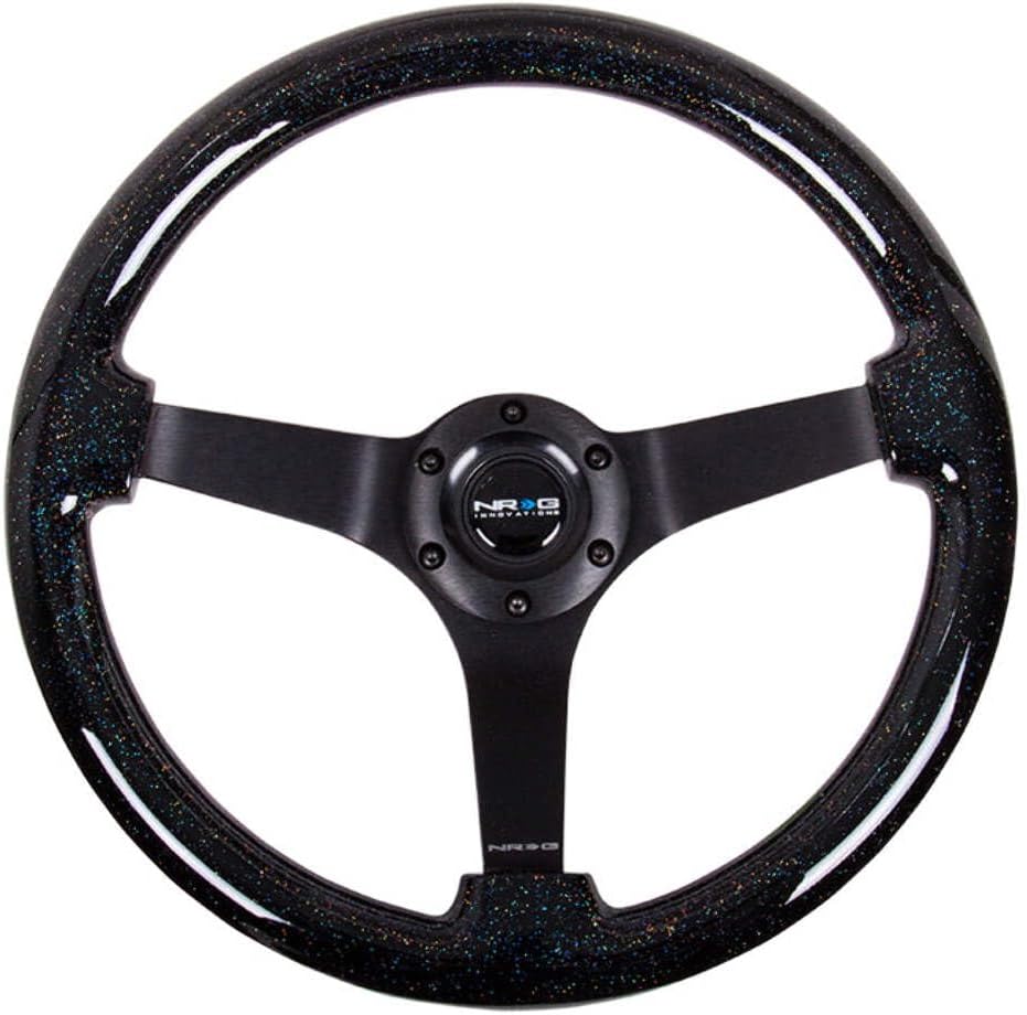 NRG Innovations NRG-RST-036BSB-BK Reinforced Steering Wheel - Classic Black Sparkled Wood Grain Wheel (3' Deep, 4mm), 350mm, 3 Solid Spoke Center in Black