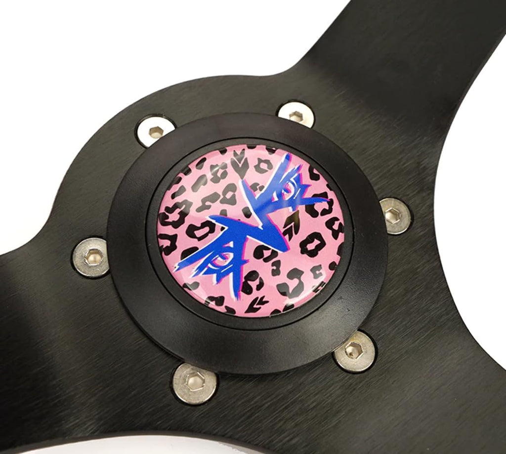 NRG Innovations NRG-RST-036MB-SV-PK Reinforced Sport Steering Wheel 350mm (3' deep) Savage Pink Leopard Printed Micro Fiber Vegan Material with Matte Black Spoke