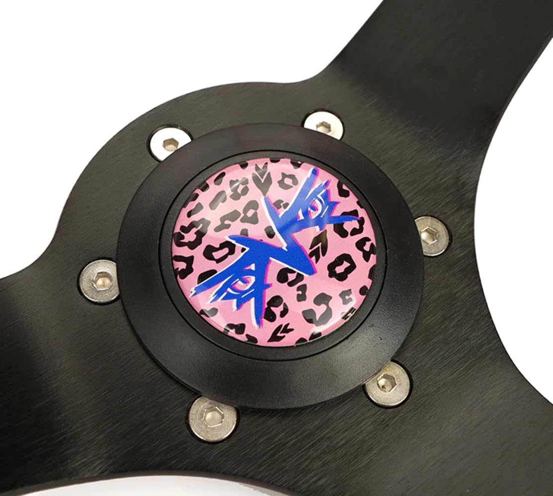 NRG Innovations NRG-RST-036MB-SV-PK Reinforced Sport Steering Wheel 350mm (3' deep) Savage Pink Leopard Printed Micro Fiber Vegan Material with Matte Black Spoke