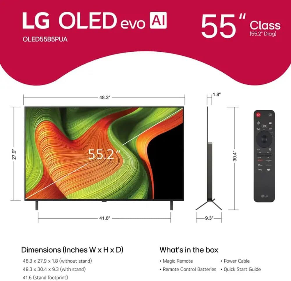 LG OLED55B5P 55 inch Class B5 Series OLED AI 4K Smart webOS TV (2025)