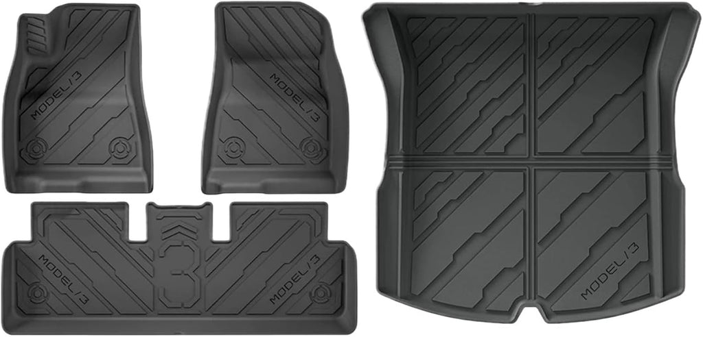 Compatible with Tesla Model 3 Highland 2024 2025+ TPE Floor Mats & Cargo Liner Trunk Mat Backrest Mats(4PCS LHD Set)