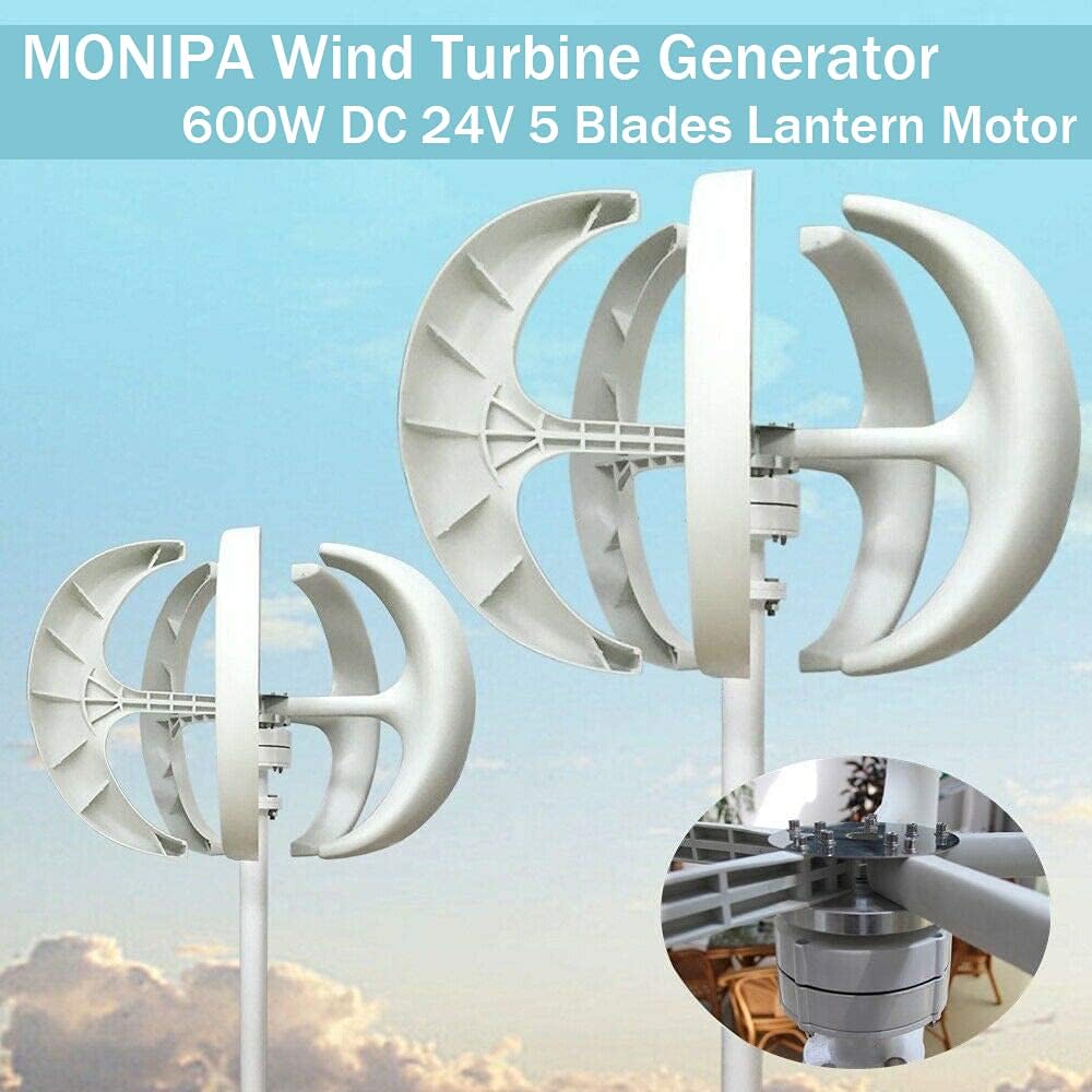 Wind Turbine Generator 600W DC 24V 5 Blades Lantern Motor Vertical Axis Windmill with Controller