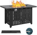 Greesum 44' Propane Gas Fire Pit Table 50,000 BTU Outdoor Rectangular FirePit with Lid, Rain Cover for Outside Garden Backyard Deck Patio, Black
