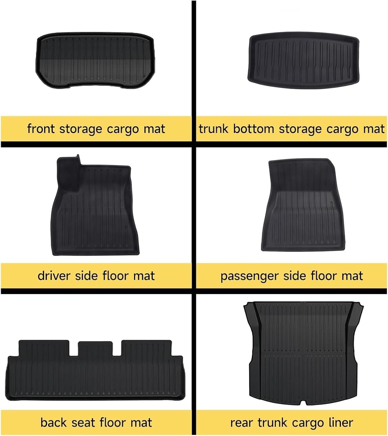 TPE Floor Mats Cargo Liner Compatible with Tesla Model 3 Highland 2024 All Weather Waterproof Anti-Slip Trunk Mats TPE Floor Liners(6PCS LHD)