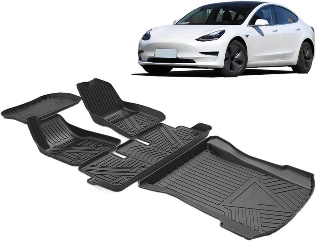 All-Weather TPE Non-Slip Foot Mats Cargo Liner Pad Trunk Tray Accessories Compatible with Tesla Model 3 2017-2022 Floor Mats