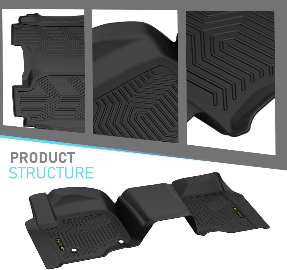 ALLGOOD TPE 2PCS All Weather Car Floor Mats Compatible with Chevy Silverado/GMC Sierra 1500 Double Cab 2019 2020 2021 2022 2023 2024 1st & 2nd Row Floor Liners for Car Black