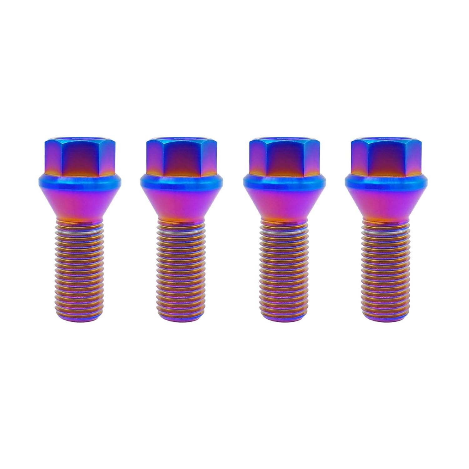 20 PCS RISON-Titanium M12/M14x1.5 Lug Bolts Shank 6AL4V Aerospace Grade Cone Seat Titanium Colorful Wheel Lug Bolts (M14x1.5x28mm, Burnt Blue)