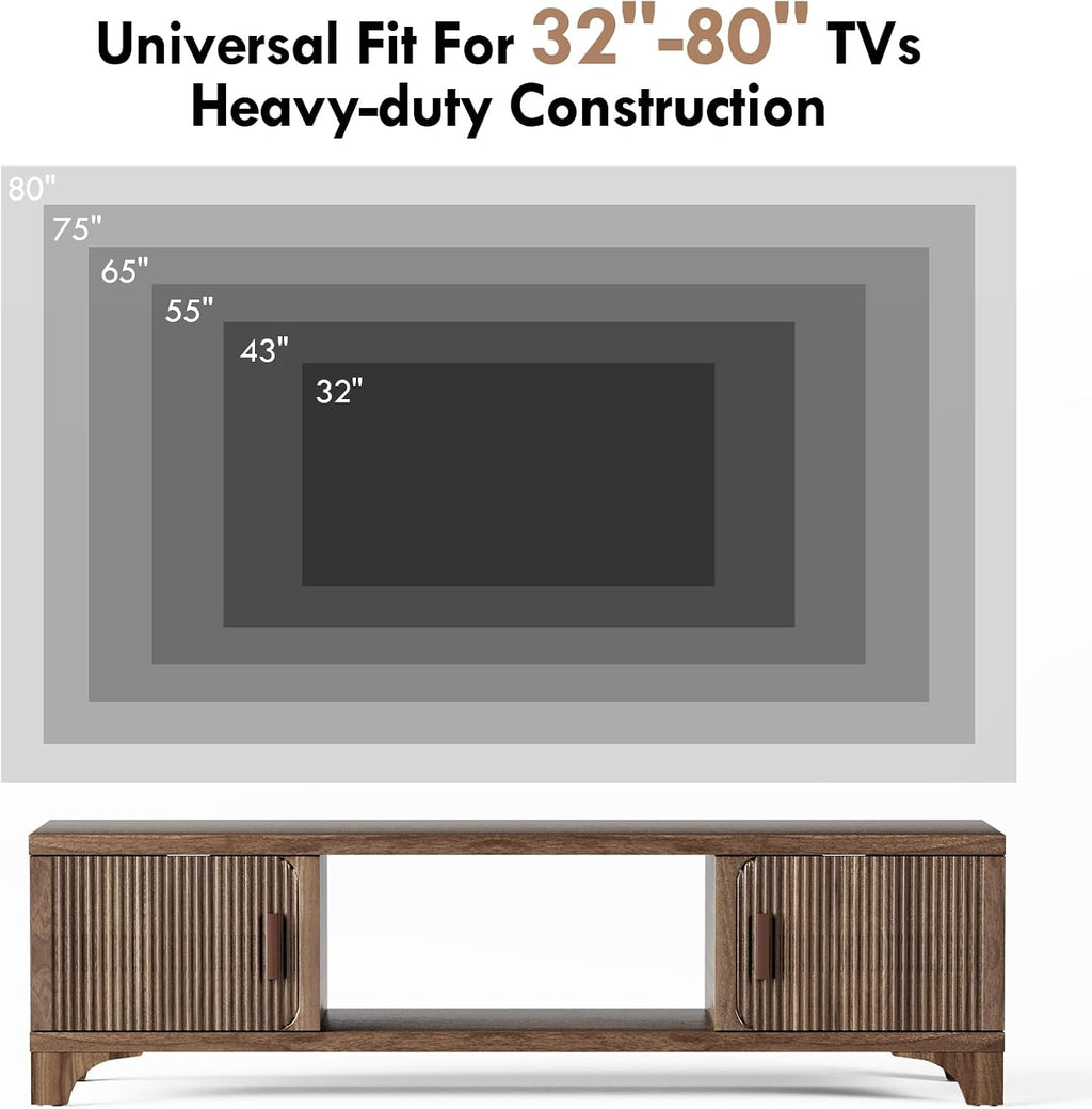Mid Century Modern TV Stands for 55/60/65 Inch TV Boho Media Console for Living Room Fluted TV Entertainment Center with Storage Wood Television Cabinet for Bedroom