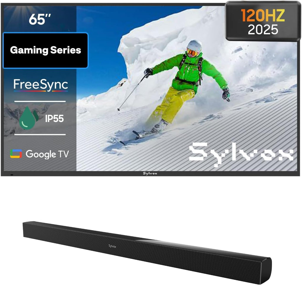 SYLVOX Bundle: 65' 120Hz Waterproof Outdoor TV (2025 Gaming Series) & S2 Soundbar