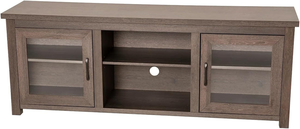Flash Furniture Sheffield TV Stand up to 80' TVs - Modern Black Wash Finish & Full Glass Doors - 65' Engineered Wood Frame - 3 Height Adjustable Shelves