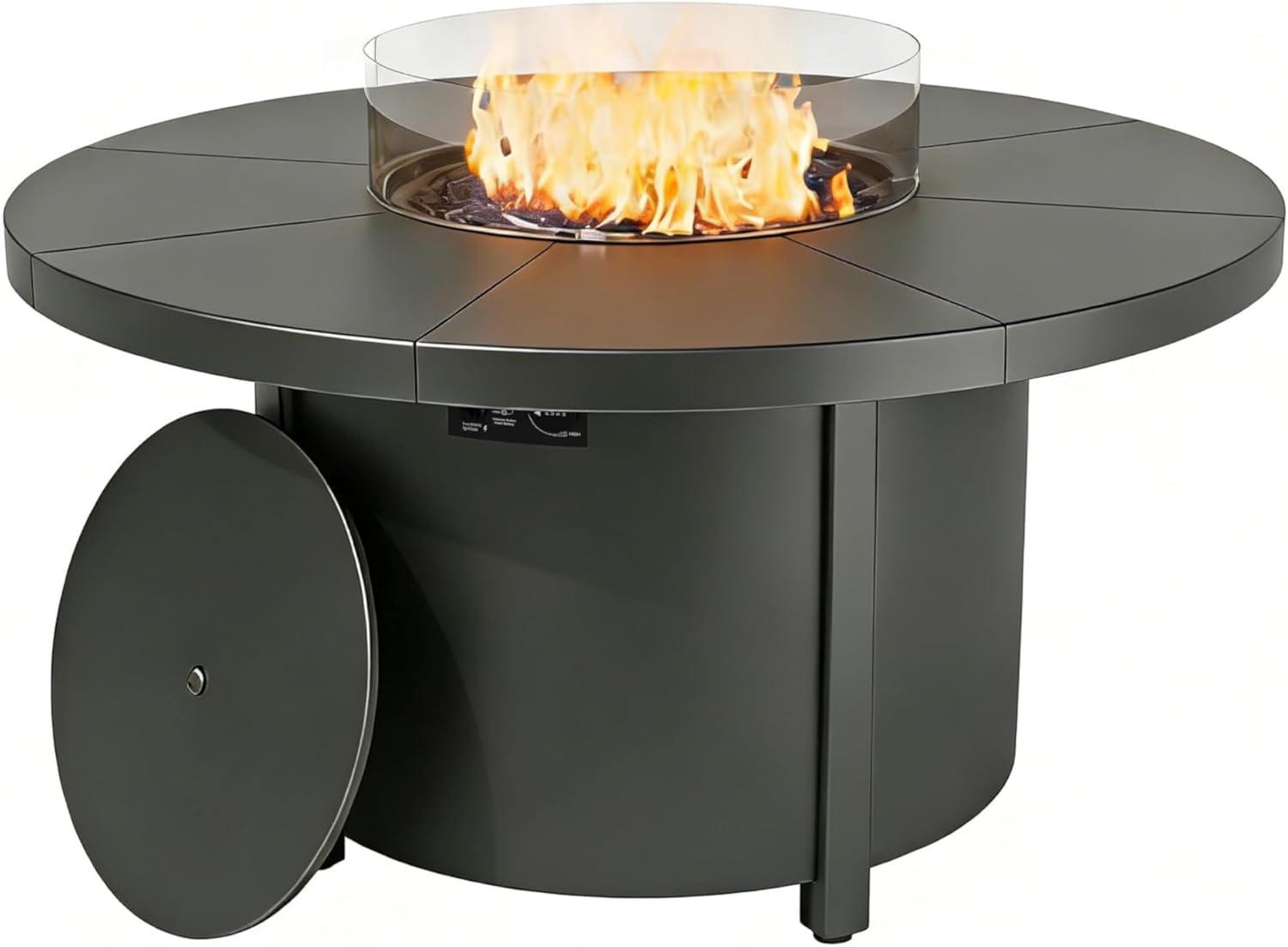 48 Inch Round Propane Fire Pit Table, 55000 BTU Auto-Ignition Gas Fire Pit with Steel Tabletop, Adjustable Flame, Windshield, Lid & CSA Certification for Patio Backyard Garden