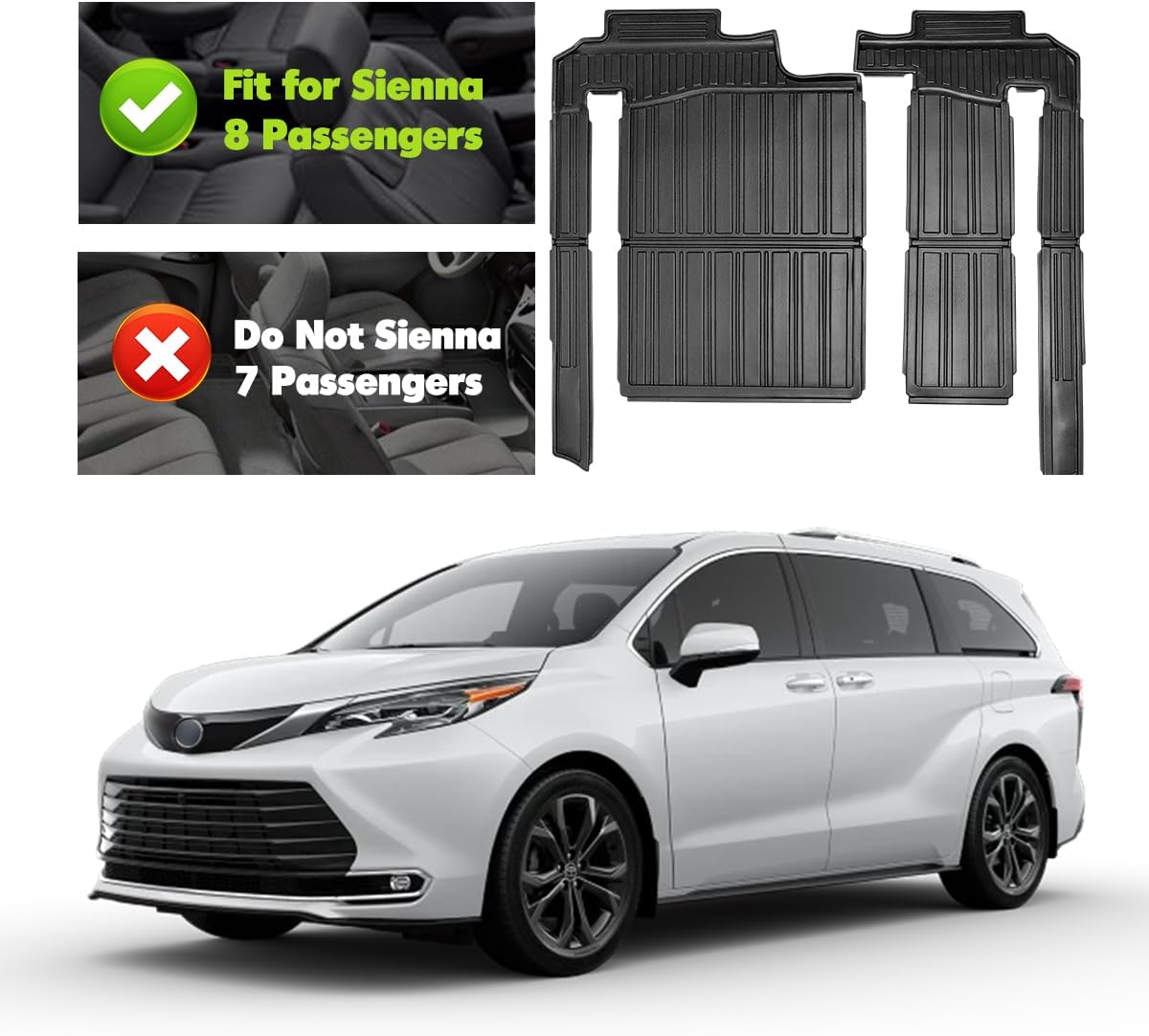 Compatible for 2021-2025 2026 Toyota Sienna Floor mats Full Set All Weather car Floor mats for Toyota Sienna 2026 2025 2024 2023 2022 2021 Accessories (Only Fit 8 Passenger Model with Spare tire)