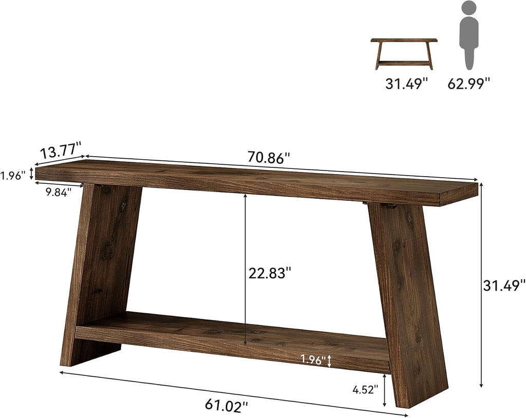 70.9'' Solid Wood Console Table, Narrow Long Sofa Table Behind Couch with 2-Tier Storage, Farmhouse Entryway Table for Living Room, Hallway, Foyer, Espresso Brown
