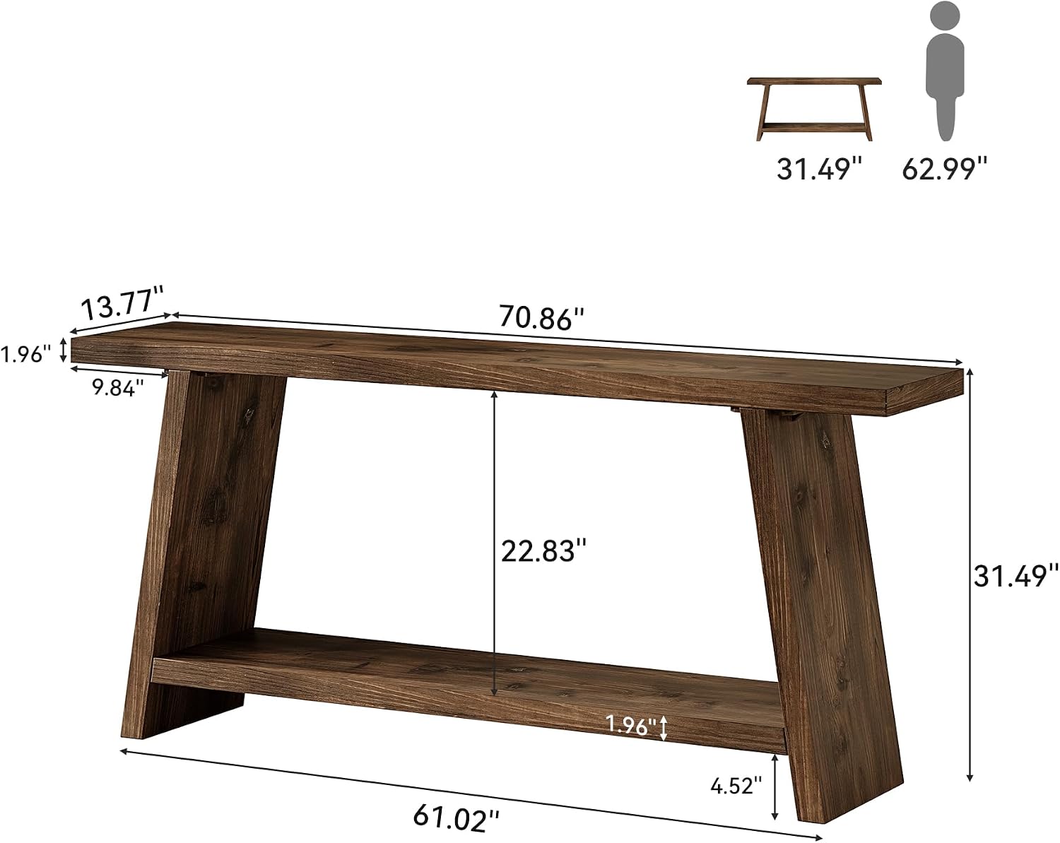 70.9'' Solid Wood Console Table, Narrow Long Sofa Table Behind Couch with 2-Tier Storage, Farmhouse Entryway Table for Living Room, Hallway, Foyer, Espresso Brown