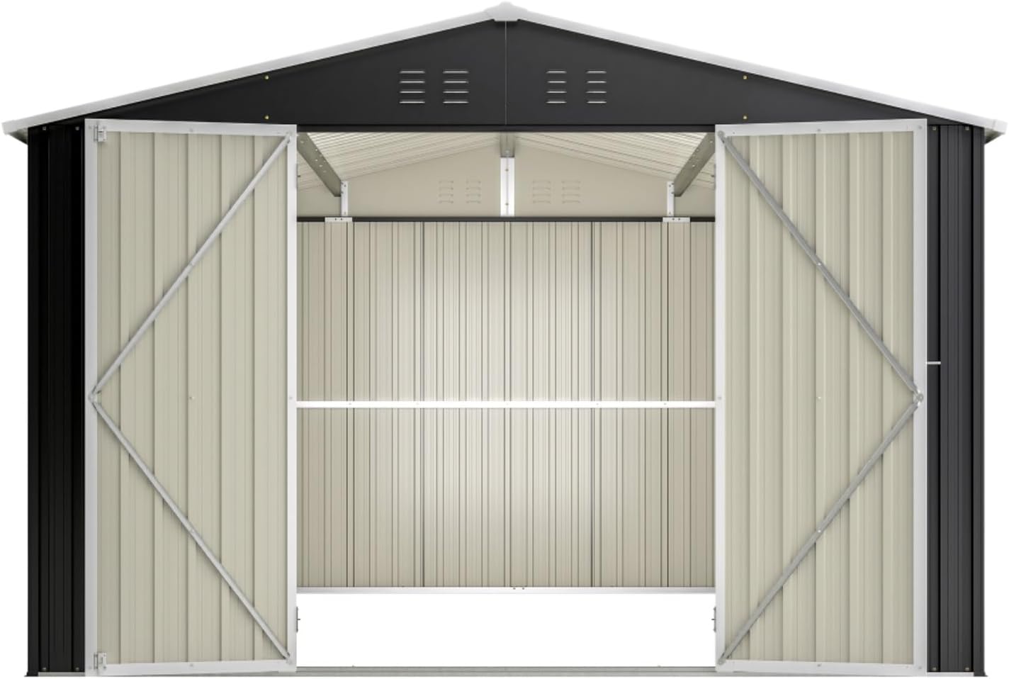 Outdoor Storage Shed 10x12 FT, Metal Tool Shed with Lockable Doors & Reinforced Frame, Large Waterproof Garden Shed for Backyard, Lawn Mower, Patio Furniture - Includes Padlock & Gloves, Black