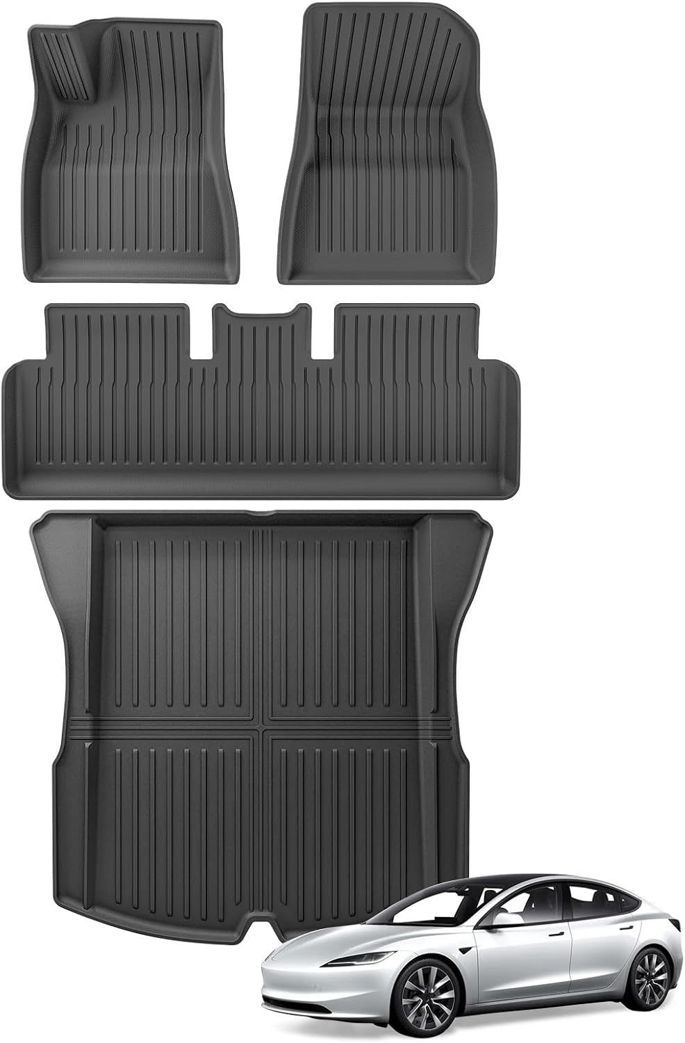 for Tesla Model 3 Highland 2024 TPE 3D Car Floor Mats Cargo Liner Trunk Pad Waterproof Protective Accessories(24MODEL3 LHD 3PCS)