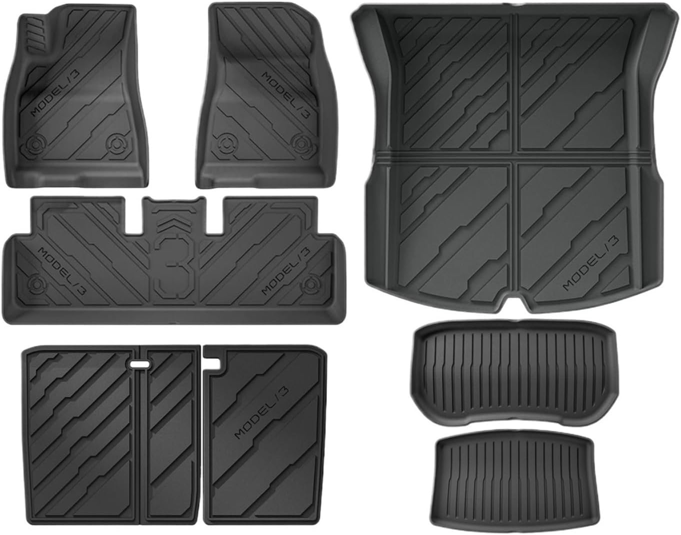 TPE Floor Mats & Cargo Liner, 3D Cyber Style Waterproof Anti-Slip Trunk Mat Backrest Mats Compatible with Tesla Model 3 Highland 2024 2025(8PCS LHD Set)
