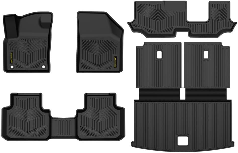 ALLGOOD TPE All Weather Car Floor Mats Fit VW Atlas 7 Passenger 2018-2026 5PCS 1st & 2nd & 3rd Row Floor Liners for Car Black