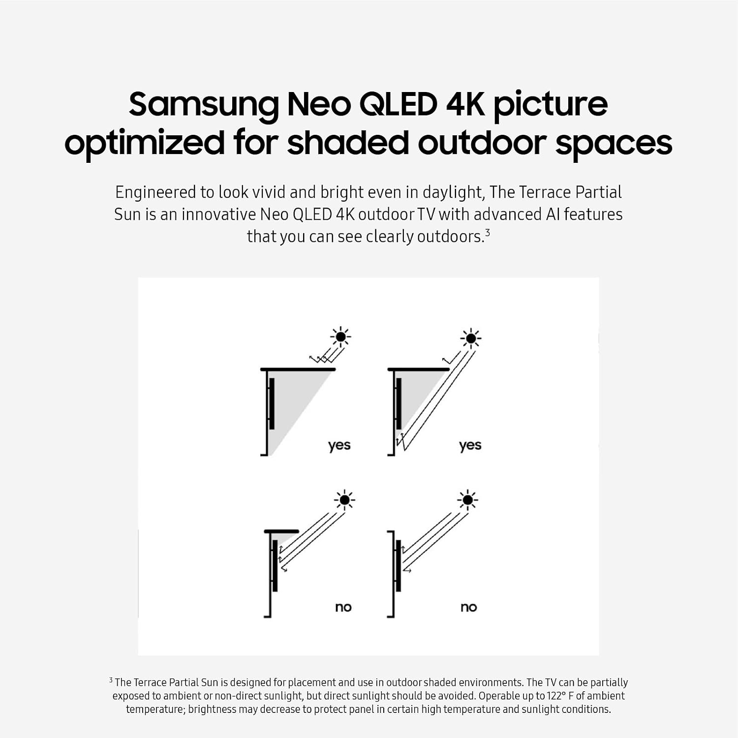 SAMSUNG 75-Inch Class Neo QLED 4K The Terrace Partial Sun, Quantum HDR+, Dolby Atmos, Wide Viewing Angle, Weather Resistant, (QN75LST7DAFXZA, 2024 Model) 65' & 75' The Terrace Wall Mount